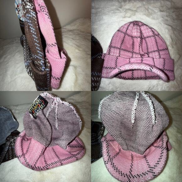 2-Pack PUGS Plaid Knit Visor Beanies Pink + Brown NWT + EUC - Picture 14 of 16
